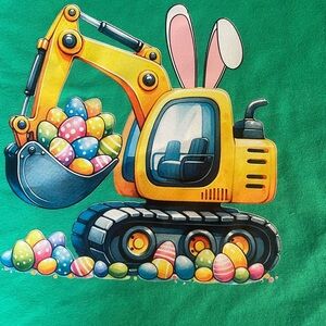 Yellow Excavator Easter Graphic Tee - Green